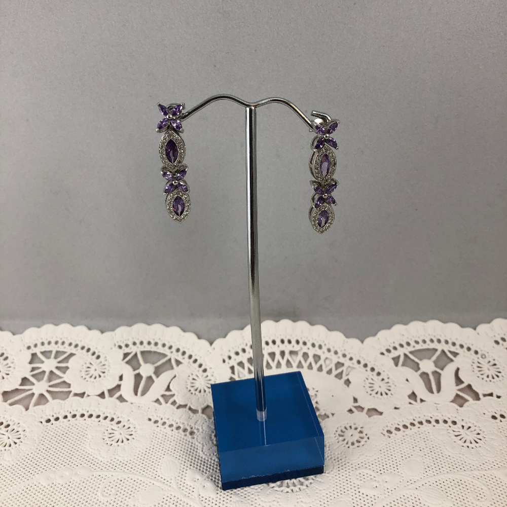 Amethyst & White Topaz 925 Silver Post Earrings